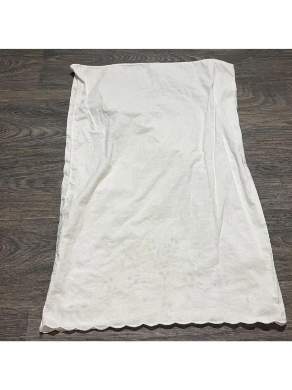 Vintage White Pillowcase Scalloped Edge Floral Embroidery Standard Queen Set of